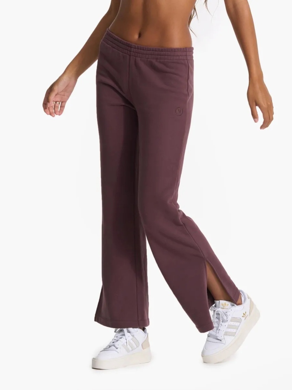 Vuori Sedona Wideleg Sweatpant in Chestnut Side Slit Comfortable Lounge